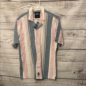 NWT Hollister Men's Casual Blue and Pink Striped button up size XL